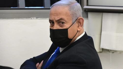 Israeli Prime Minister Benjamin Netanyahu at the Jerusalem District Court for a final pretrial hearing. He faces criminal allegations of bribery, fraud and breach of trust, Feb. 8, 2021. Photo by Reuven Kastro/POOL.