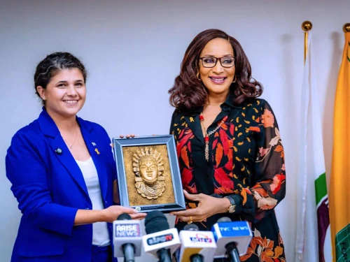 Israeli Deputy Foreign Minister Sharren Haskel with Nigerian Minister of State for Foreign Affairs Bianca Odumegwu-Ojukwu on Aug. 12, 2025. Photo by Oluwasegun Afolabi.