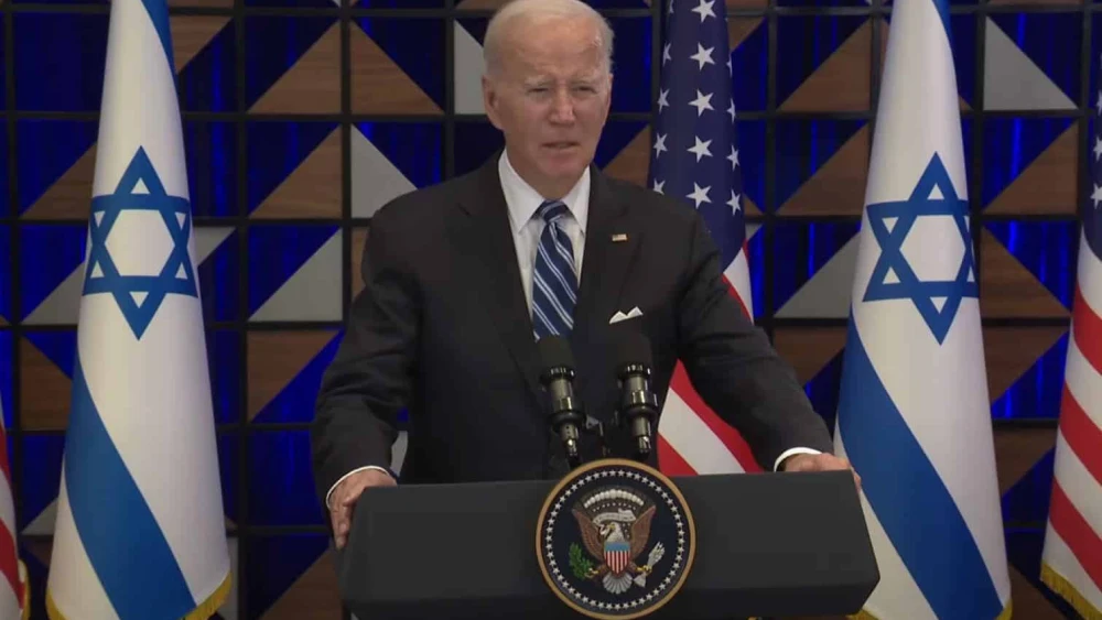 U.S. President Joe Biden delivers departing remarks during a visit to Israel, Oct. 18, 2023. Source: YouTube.