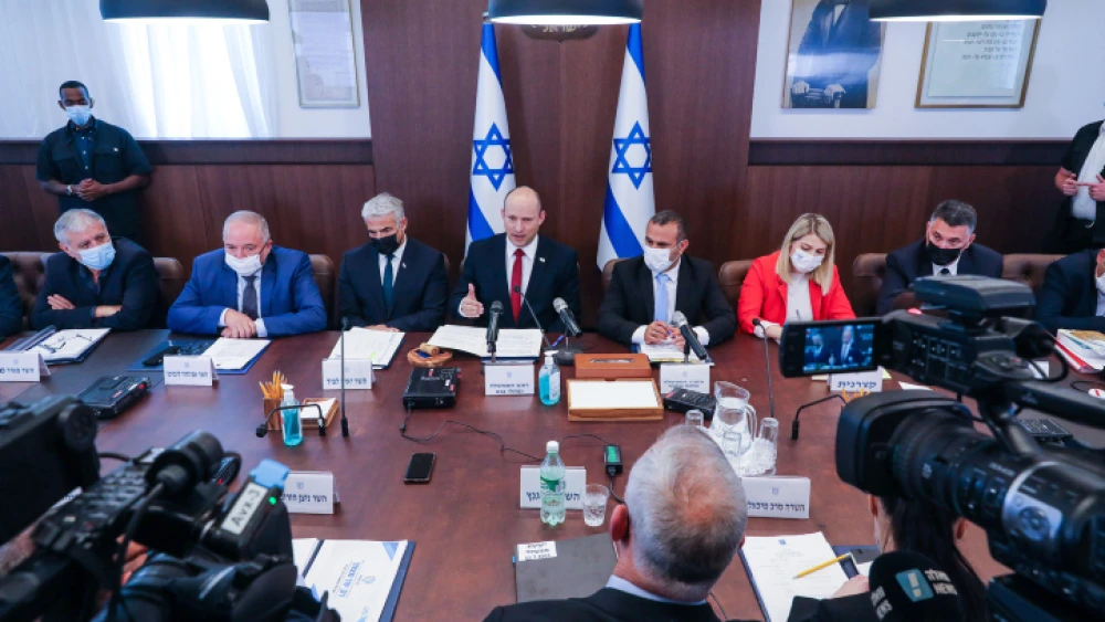 Israeli Prime Minister Naftali Bennett leads a Cabinet meeting at the Prime Minister's Office in Jerusalem on July 11, 2021. Photo by Marc Israel Sellem/POOL.