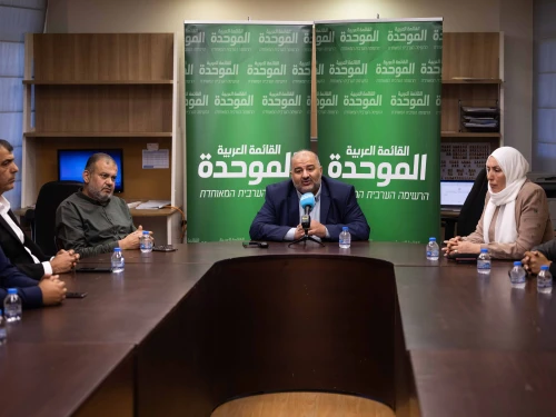 Ra'am party leader Mansour Abbas leads a faction meeting at the Israeli parliament in Jerusalem, June 5, 2023. Photo by Yonatan Sindel/Flash90.