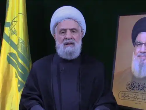 Hezbollah Secretary-General Naim Qassem in a pre-recorded address, Nov. 6, 2024. Credit: X.