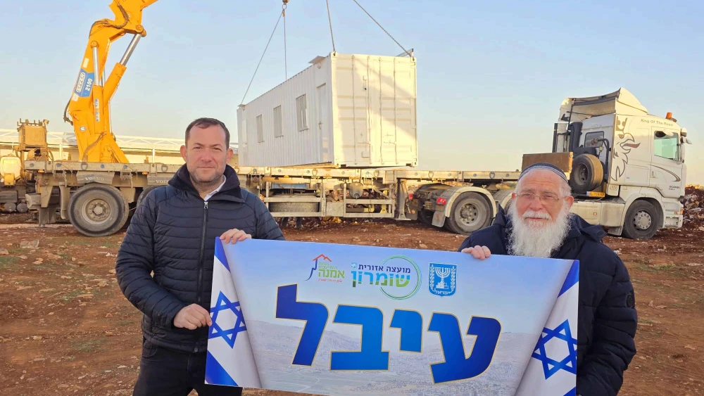 Samaria Regional Council head Yossi Dagan and Samaria Chief Rabbi Elyakim Levanon at the new community of Mount Ebal, March 11, 2026. Credit: Samaria Regional Council.