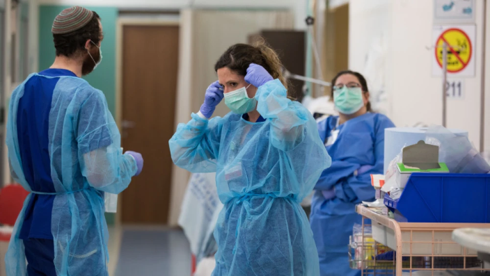 A medical team on duty at the new biological emergency unit dedicated to COVID-19 at Shaarei Zedek Medical Center in Jerusalem on March 31, 2020. Photo by Nati Shohat/Flash90.