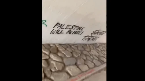 Anti-Israel graffiti found at the University of Massachusetts campus in Amherst. Source: Screenshot.