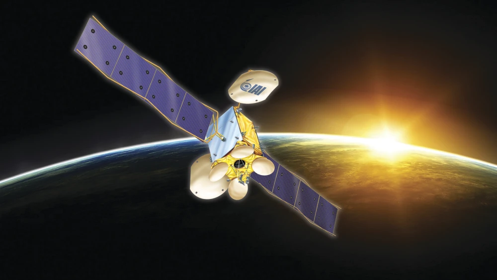 A digital rendering of an IAI Amos-8 communications satellite. Credit: Courtesy.