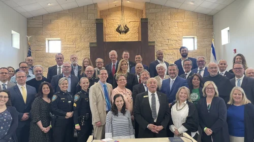 Sen. Ted Cruz (R-Texas) attends the rededication ceremony at Congregation Beth Israel in Colleyville, Texas, on April 10, 2022, four months after a hostage standoff there. Source: Twitter.
