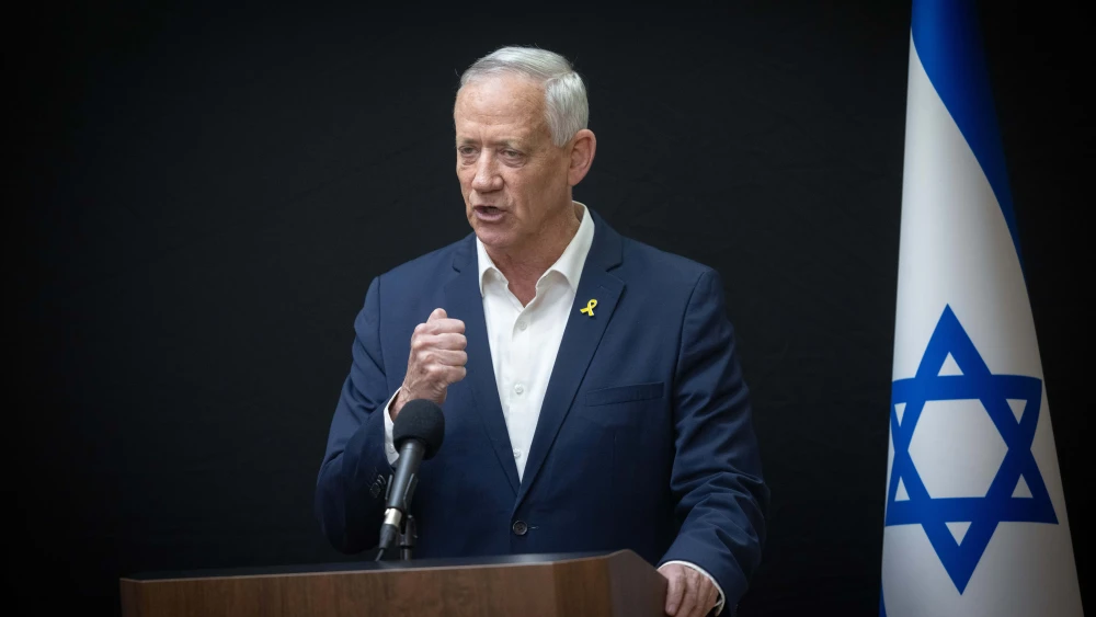 Then-Minister-without-Portfolio Benny Gantz holds a press conference at the Knesset in Jerusalem, April 3, 2024. Photo by Chaim Goldberg/Flash90.