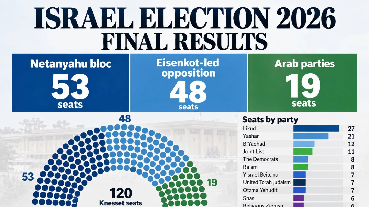 Right-wing bloc wins Israeli election with 53 seats, Likud takes top spot