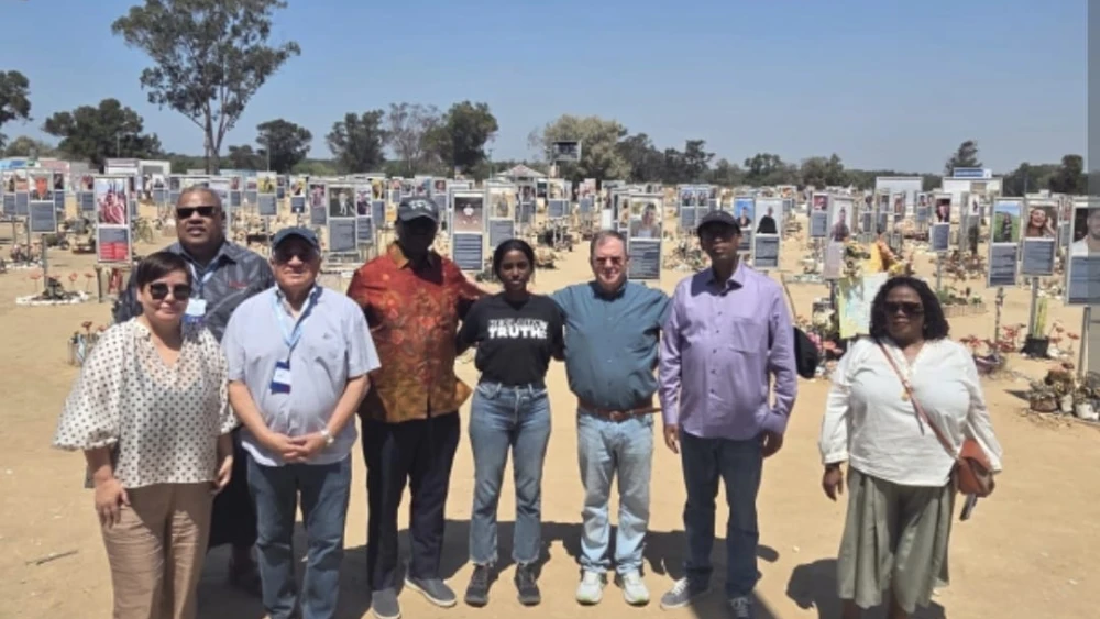 A group of international ambassadors to the UN in Geneva visit the memorial site to the Nova music festival on September 2, 2026. Credit: Courtesy.