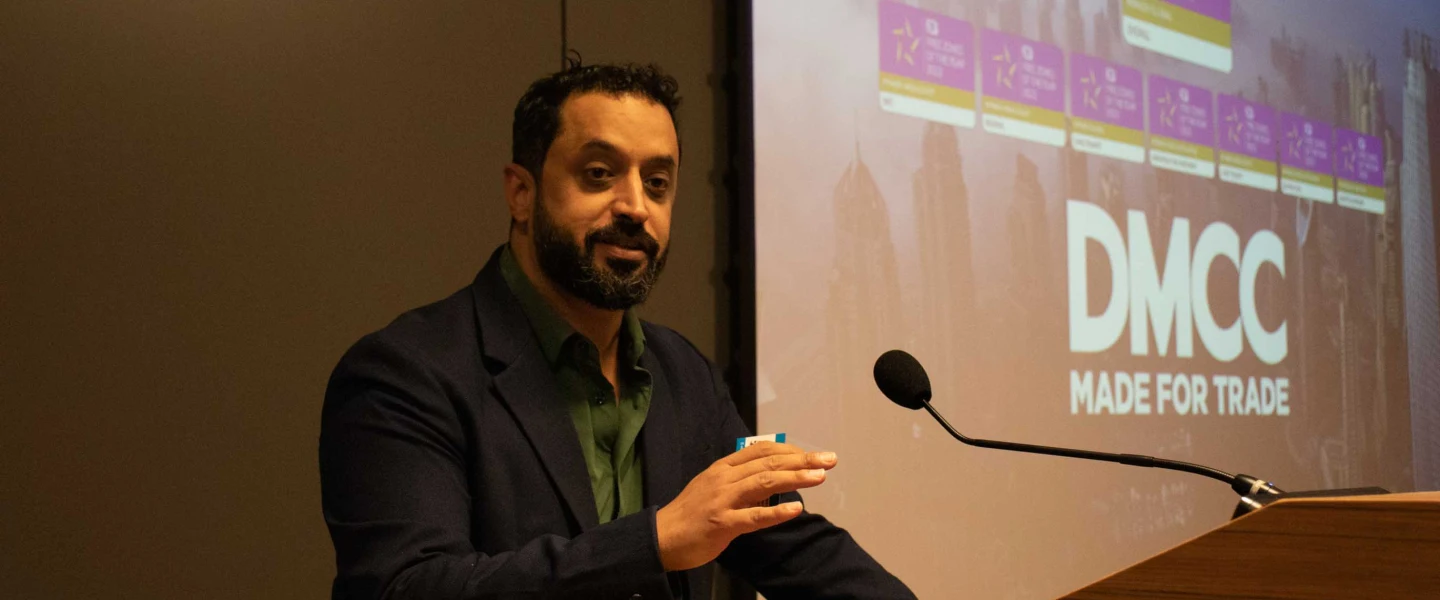 DMCC Chairman and CEO Ahmed Bin Sulayem at the “Made for Trade” roadshow at the Tel Aviv Stock Exchange, Nov. 29, 2022. Photo by David Isaac.