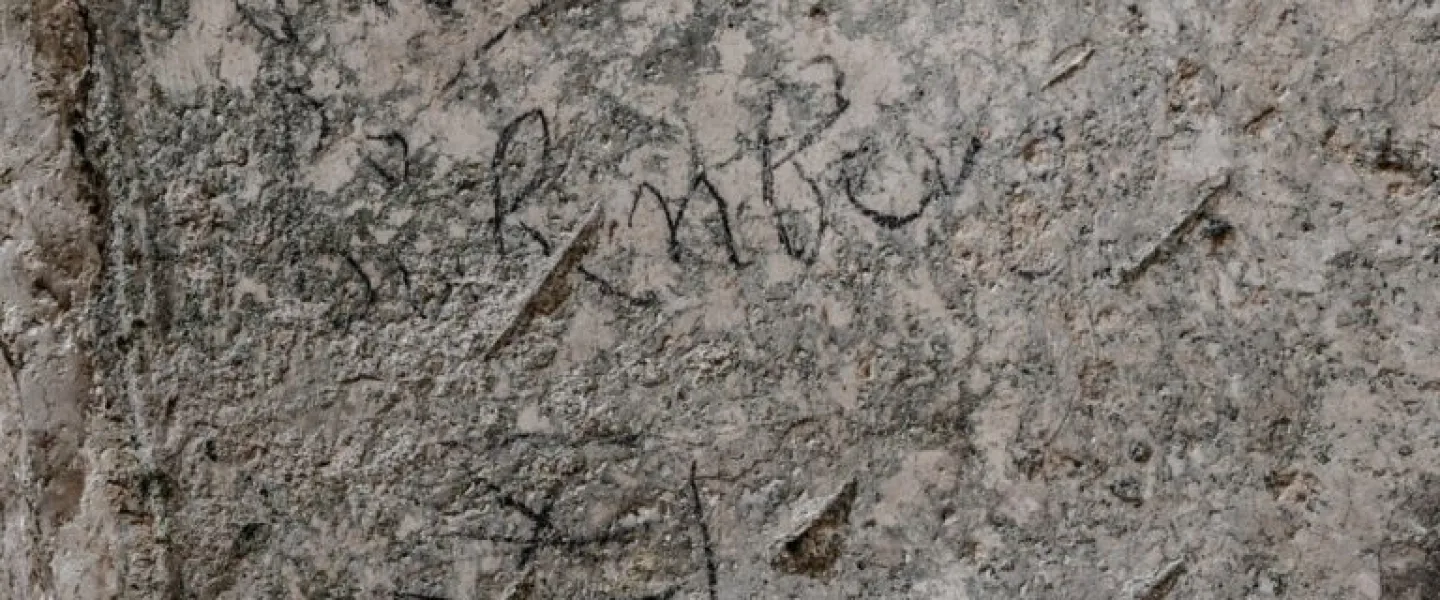 The inscription and family emblem of Adrian von Bubenberg in the Holy Complex on Mount Zion. Photograph: Shai Halevi, Israel Antiquities Authority.