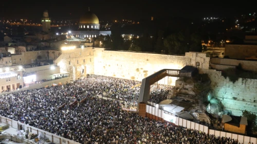 Thousands pray for forgiveness at a Selichot service, prior to the Jewish holiday of Rosh Hashanah, at the Western Wall in the Old City of Jerusalem on Sept. 16, 2018. Photo by Noam Revkin Fenton/Flash90.