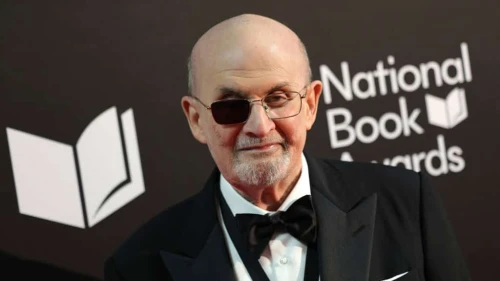 Salman Rushdie attends the 75th National Book Awards at the Cipriani Wall Street event venue in Manhattan on Nov. 20, 2024. Photo by Dimitrios Kambouris/Getty Images.