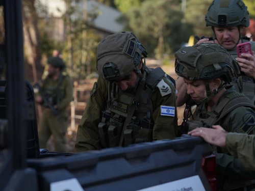 Israeli soldiers take part in a drill in a kibbutz near the Israel-Lebanon border Oct. 20, 2025. Photo by Ayal Margolin/Flash90.