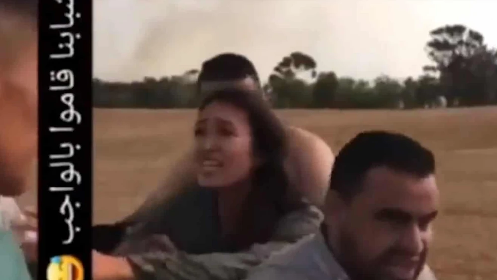 Noa Argamani being taken into captivity, Oct. 7, 2023. Source: Screenshot.