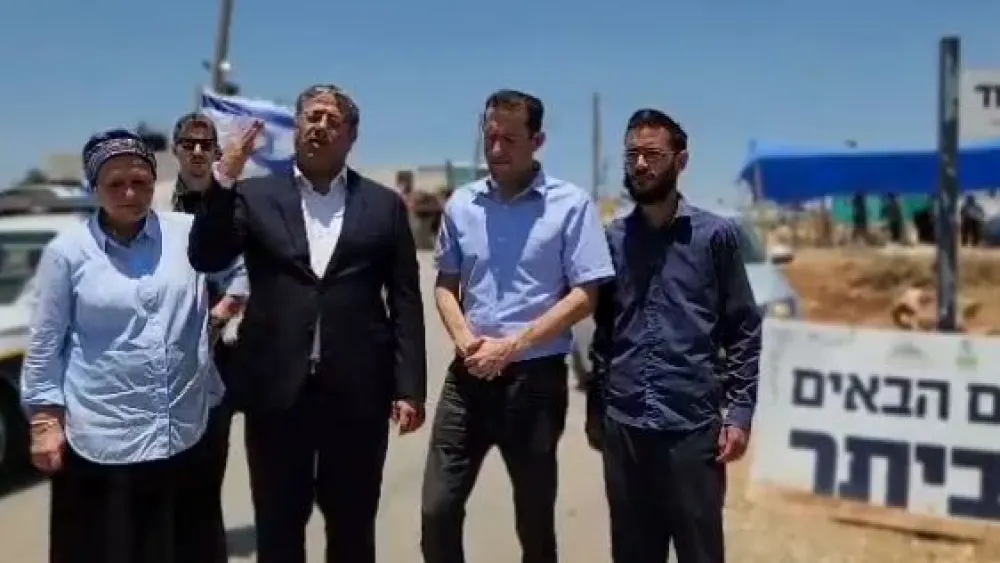 Minister of National Security Itamar Ben-Gvir speaks during a visit to Evyatar, June 23, 2023. Source: Twitter.