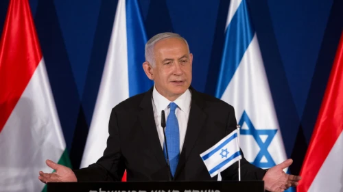 Israeli Prime Minister Benjamin Netanyahu speaks during a press conference with Hungarian Prime Minister Viktor Orban and Czech Prime Minister Andrej Babis in Jerusalem on March 11, 2021. Photo by Alex Kolomoisky/POOL
