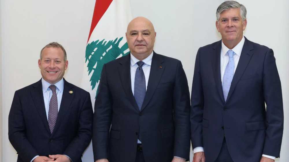 (From left to right) Rep. Josh Gottheimer (D-N.J.), Lebanese President Joseph Aoun and Rep. Darin LaHood (R-Ill.) during a bipartisan congressional delegation to Lebanon, September 2026. Credit: Office of Rep. Josh Gottheimer.