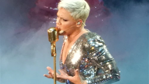 Pop singer Pink at Madison Square Garden in New York City on April 4, 2018. Credit: slgckgc/Flickr via Wikimedia Commons.