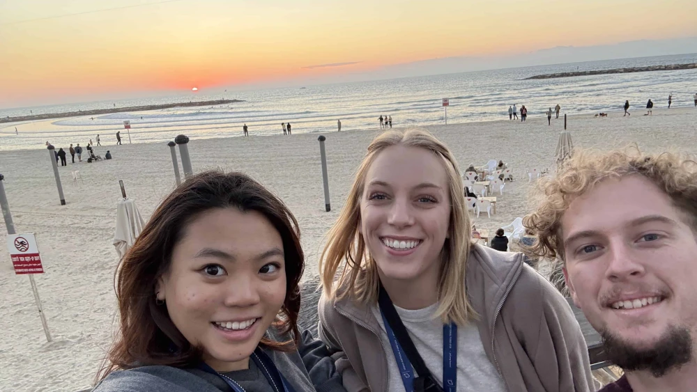 U.S. college students visiting Israel as part of Jewish National Fund-USA's Caravans program enjoy time at the beach. Credit: Courtesy.