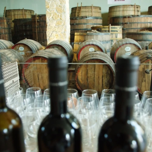 Wine barrels piled up at the Barkan winery. Aug. 2, 2012. Photo by Mendy Hechtman/Flash90.
