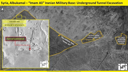 A tunnel under excavation at Iran's Imam Ali military base near Abu Kamal, Syria, near the Iraqi border. Credit: ImageSat International.