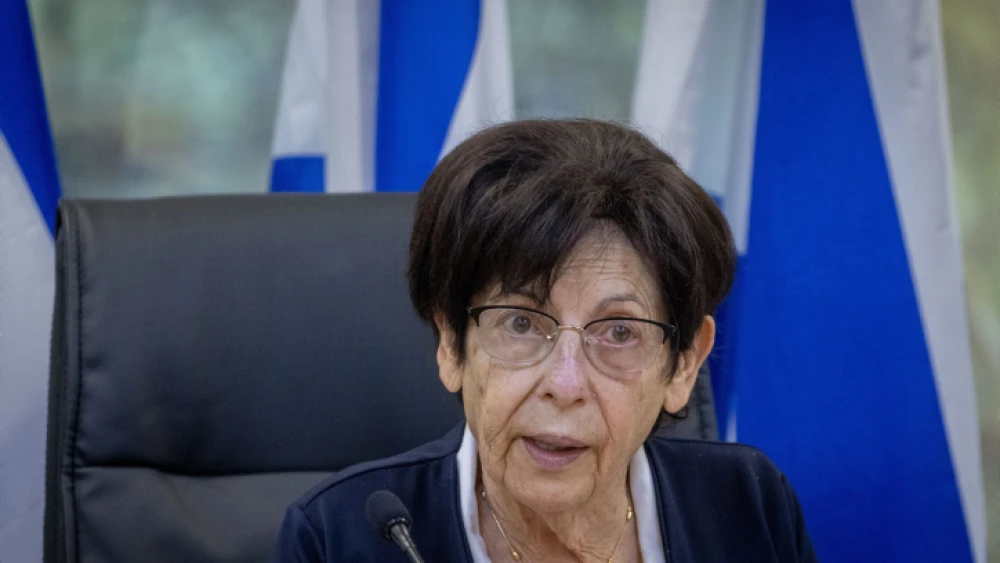 Former Israeli Supreme Court Chief Justice Miriam Naor during a meeting of the Meron Disaster Inquiry Committee in Jerusalem, Dec. 1, 2021. Photo by Yonatan Sindel/Flash90.
