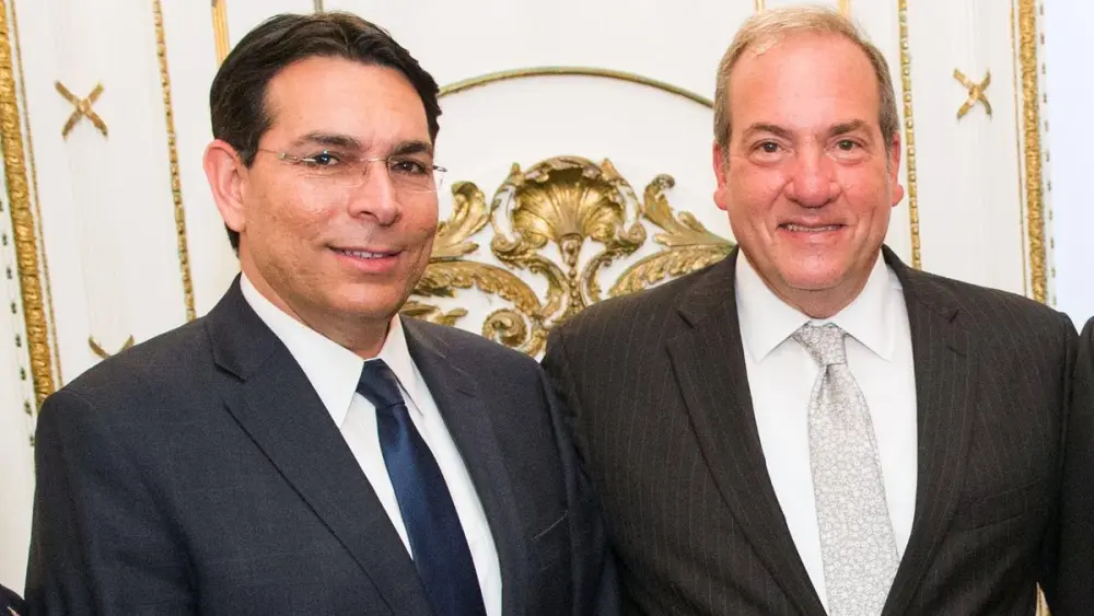 (From left) Israeli Ambassador to the United Nations Danny Danon with Rabbi Yechiel Eckstein, founder and president of the International Fellowship for Christians and Jews, at the “Together in Fellowship” gala in March 2018. Credit: Capeheart Photography.