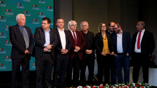 Members of Israel's Joint Arab List at party headquarters in the city of Shfar'am during general elections on March 2, 2020. Photo by David Cohen/Flash90.