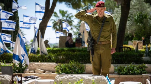 Israel Defense Forces Chief of Staff. Lt. Gen. Herzi Halevi salutes fallen soldiers at the Mount Herzl military cemetery in Jerusalem in a picture published on Oct. 27, 2024. Credit: IDF.