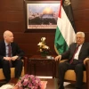 U.S. Assistant to the President and Special Representative for International Negotiations Jason Greenblatt with Palestinian leader Mahmoud Abbas in the West Bank city of Ramallah on May 25, 2017. Photo by Flash90.