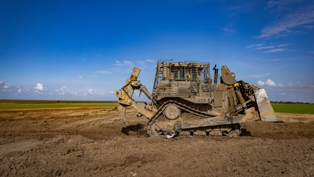An Israeli armored Caterpillar D9 bulldozer near the Israel-Gaza border in southern Israel on Feb. 1, 2024. Credit: Chaim Goldberg/Flash90.