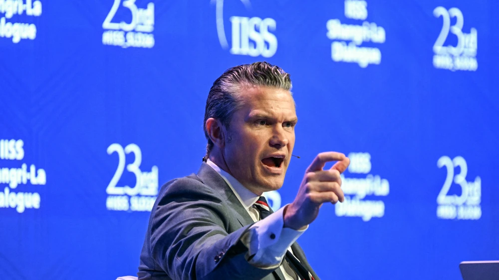 U.S. Secretary of Defense Pete Hegseth speaks during a plenary session of the 23rd Shangri-La Dialogue summit in Singapore on May 30, 2026. Photo by Jam Sta Rosa/AFP via Getty Images.