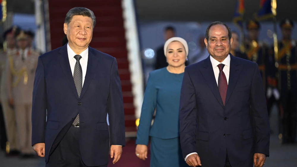 Egypt's President Abdel Fattah el-Sisi and his wife, Entissar Amer, next to China's President Xi Jinping during his guard of honor at Cairo International Airport, Sept. 1, 2026. Photo by Khaled Desouki/POOL/AFP via Getty Images.