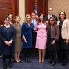 Rep. Carolyn Maloney (D-N.Y.) (left center) next to Rep. Elise Sefanik (R-N.Y.) (right center) along with officials from organizations, including Hadassah and the U.S. Holocaust Memorial Museum, following the passage of the Never Again Holocaust Act by the U.S. House of Representatives. Credit: Phi Nguyen, Official House of Representatives Photographer.