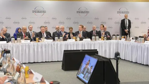 U.S. Secretary of State Mike Pompeo addresses “The Ministerial Conference to Promote a Future of Peace and Security in the Middle East” in Warsaw on Feb. 14, 2019. Credit: Amos Ben-Gershom/GPO.