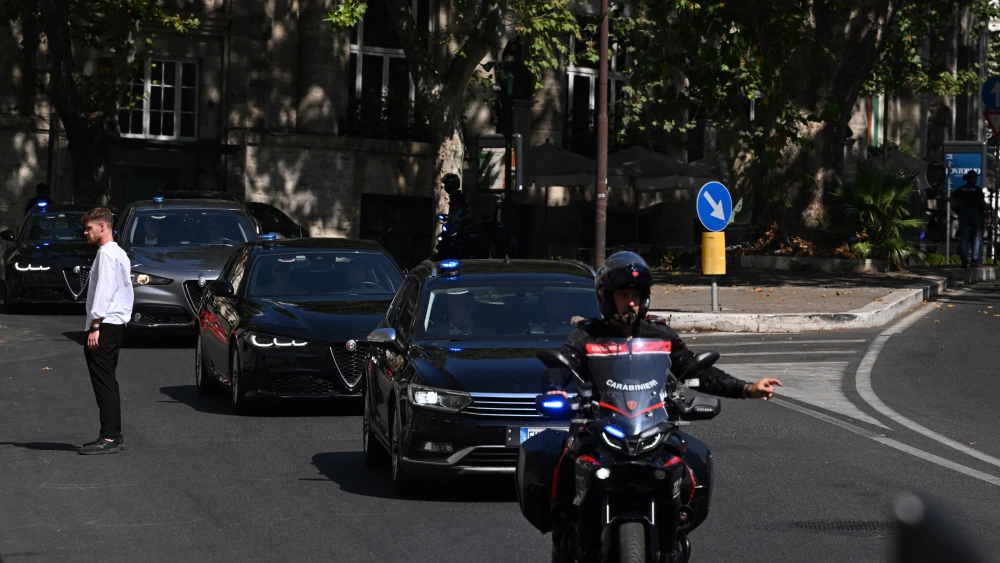 A motorcade delegation arrives for a new round of talks between the Lebanese and Israeli delegations at the US Embassy in Rome on Aug. 4, 2026. Photo by Tiziana FABI / AFP via Getty Images.