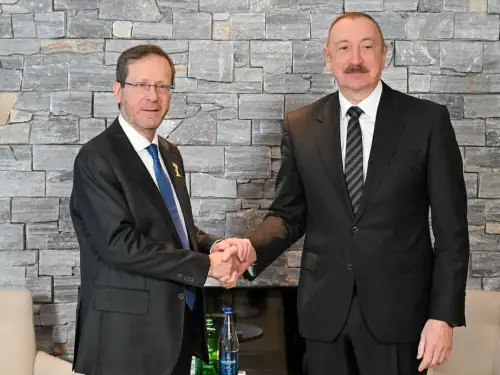 Israeli President Isaac Herzog during a meeting with Azerbaijani President Ilham Aliyev on the sidelines of the World Economic Forum Annual Meeting in Davos, Switzerland, Jan. 21, 2026. Photo by Kobi Gideon/GPO.