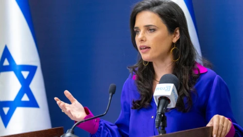 Israeli Interior Minister Ayelet Shaked speaks during a Yamina Party meeting at the Knesset, in Jerusalem, on July 5, 2021. Photo by Olivier Fitoussi/Flash90.