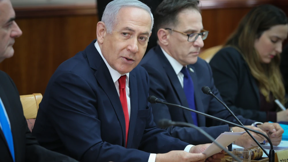 Israeli Prime Minister Benjamin Netanyahu leads the weekly government conference at the Prime Minister’s Office in Jerusalem on Jan 13, 2019. Credit: Amit Shabi/YEDIOT ACHRANOT/POOL.