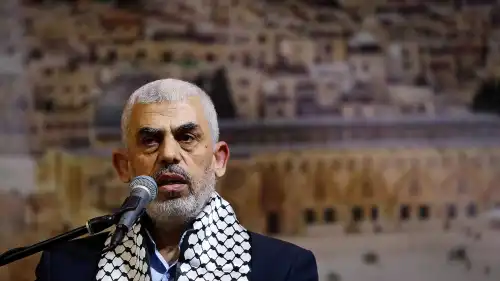 Hamas leader Yahya Sinwar speaks at a rally in Gaza City, Nov. 4, 2019. Photo by Abed Rahim Khatib/Flash90.