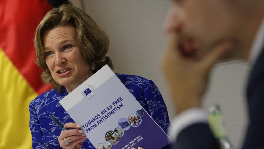 Katharina von Schnurbein, then the European Commission’s coordinator on combating antisemitism and fostering Jewish life, attends an international gathering on combating antisemitism in Berlin, Jan. 30, 2023. Photo by Sean Gallup/Getty Images.