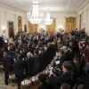 U.S. President Donald Trump listens as Israeli Prime Minister Benjamin Netanyahu delivers remarks on the details of the Trump administration’s Mideast peace plan in the East Room of the White House on Jan. 28, 2020. Official White House Photo by Shealah Craighead.