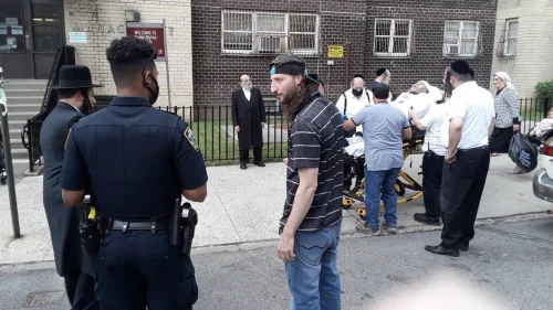 This Jewish man was attacked in the lobby of his Brooklyn building in what appears to have been an antisemitic hate crime, Aug. 21, 2020. Source: Dov Hikind/Twitter.