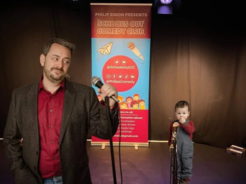 Philip Simon is featured in a banner advertising one of his shows. Credit: Courtesy of Philip Simon.