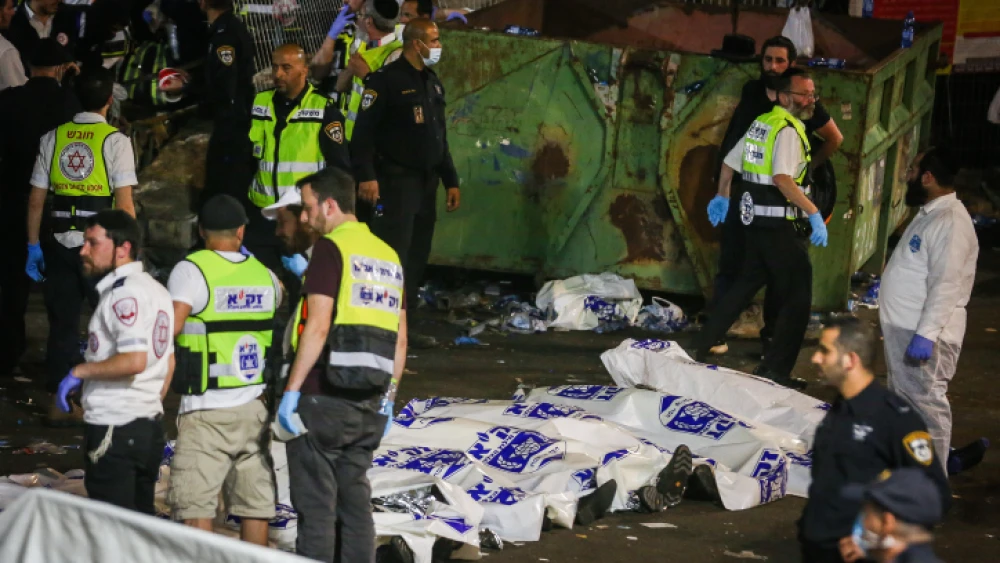 Israeli rescue forces and police at the scene of the tragedy at Mount Meron in northern Israel, April 30, 2021. Photo by David Cohen/Flash90.