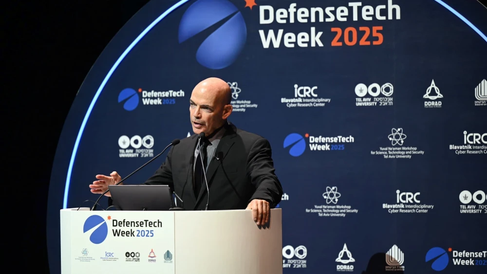 Brig. Gen. (res.) Daniel Gold, head of the Directorate of Defense Research and Development at the Israeli Defense Ministry, speaks at the International DefenseTech Summit at Tel Aviv University on Dec. 1, 2025. Credit: Israel Ministry of Defense.