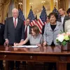 Speaker of the House Nancy Pelosi signs a bill along with Democratic House leadership on Jan. 25, 2019. Credit: Nancy Pelosi via Twitter.