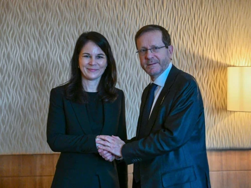 Israeli President Herzog meets with UN General Assembly President Annalena Baerbock at Davos, Jan. 20, 2026. Credit: Kobi Gideon/GPO.